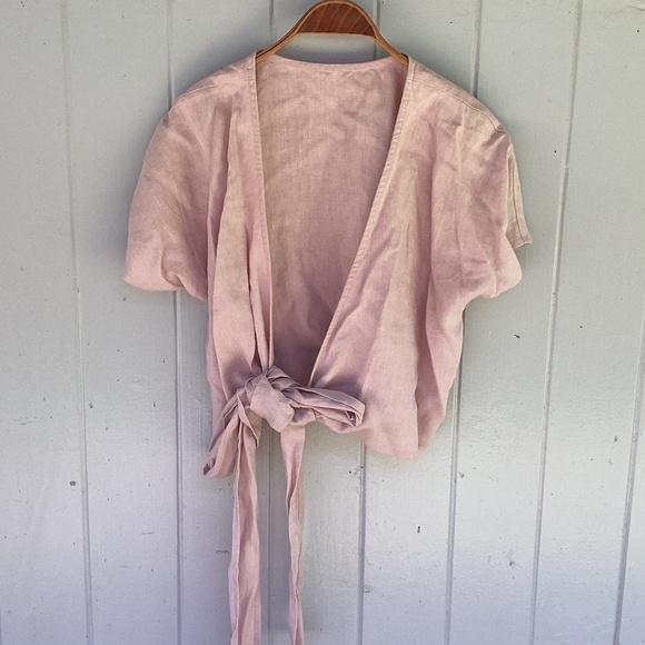 Epic Linen Tops - NEW Epic Linen PINK 100% linen wrap top blouse xs/s